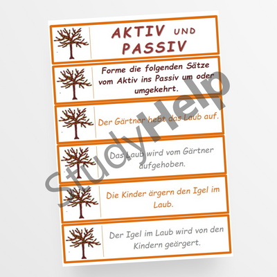 Aktiv und Passiv - Übungskarten "Herbst" - StudyHelp Lehrmaterial 