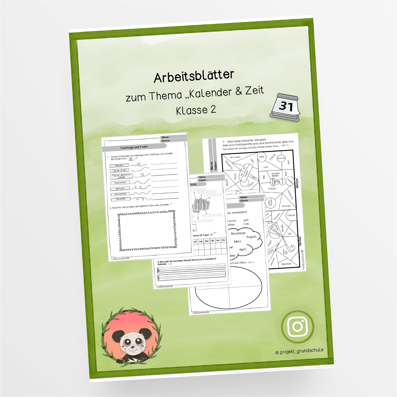 Arbeitsblätter zum Thema "Kalender & Zeit" in der Grundschule Klasse 2