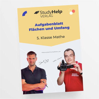 Aufgabenblatt Mathe 5. Klasse: Flächen und Umfang mit Lehrer Schmidt und Daniel Jung - StudyHelp Lehrmaterial 