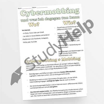 Cybermobbing und was man dagegen tun kann - Merkeintrag Ethik 9. Klasse - StudyHelp Lehrmaterial 