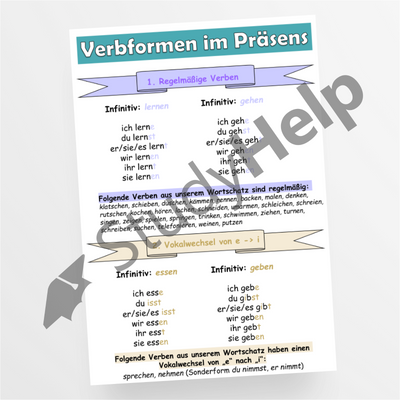 Merkeintrag "Verbformen im Präsens" DaZ / Deutsch - StudyHelp Lehrmaterial 