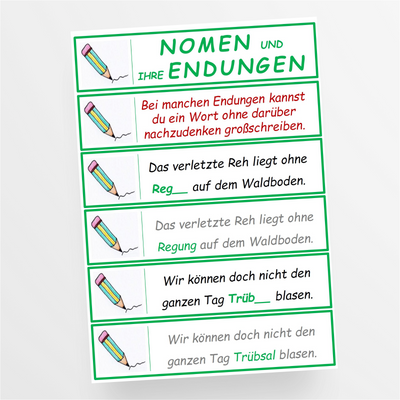 Deutsch: Endungen von Nomen - Übungskarten für die 3. und 4. Klasse - StudyHelp Lehrmaterial 