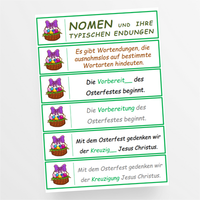 Deutsch: Endungen von Nomen Thema "Ostern" - Übungskarten für die 3. und 4. Klasse - StudyHelp Lehrmaterial 