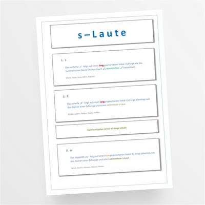 Deutsch: S-Laute s ss oder ß - Merkblatt für die 5. Klasse - StudyHelp Lehrmaterial 