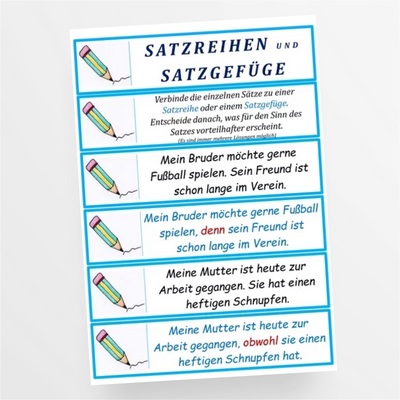 Deutsch: Satzreihe und Satzgefüge - Übungskarten für die 6. und 7. Klasse - StudyHelp Lehrmaterial 