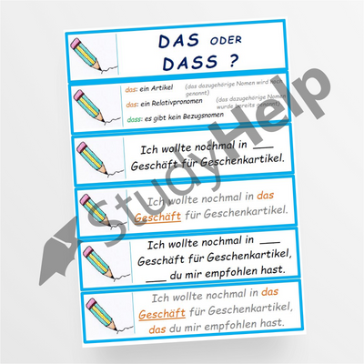 Deutsch: Übungskarten zu "das" oder "dass" - StudyHelp Lehrmaterial 