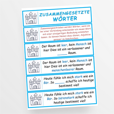 Deutsch: Übungskarten zusammengesetzte Wörter aus Nomen und Adjektive für die 3. und 4. Klasse - StudyHelp Lehrmaterial 