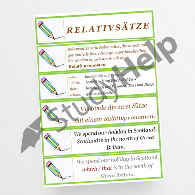 Englisch: Relativsätze - Übungskarten - StudyHelp Lehrmaterial 