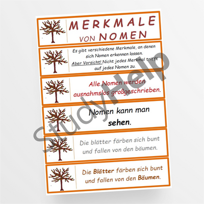 Herbst: Merkmale von Nomen - Übungskarten - StudyHelp Lehrmaterial 