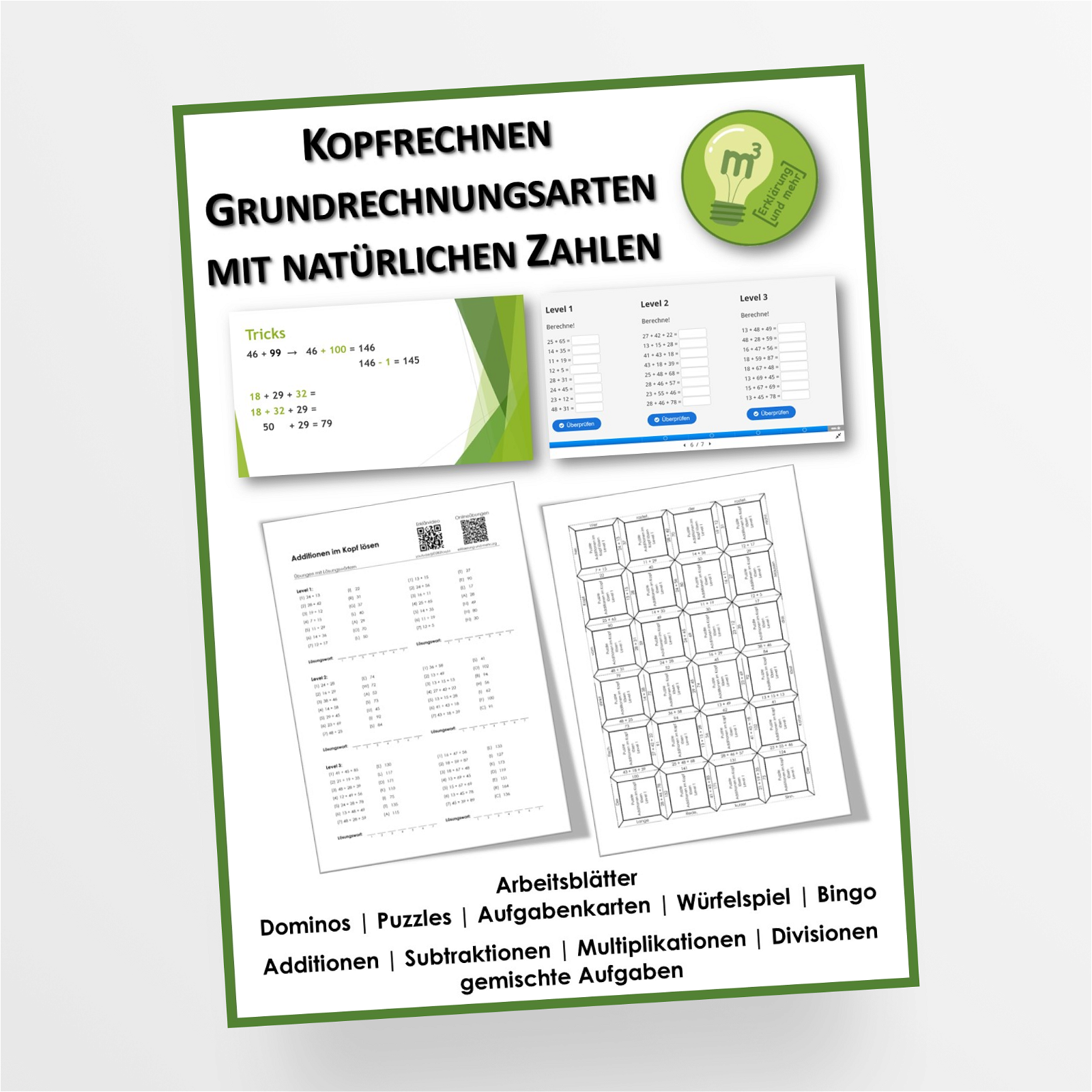 Materialpaket Mathematik Thema "Kopfrechnen - Grundrechenarten mit nat