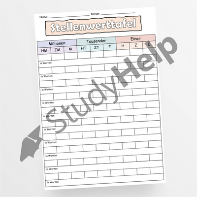 Stellenwerttafel Arbeitsblatt - DaZ / Mathematik - StudyHelp Lehrmaterial 